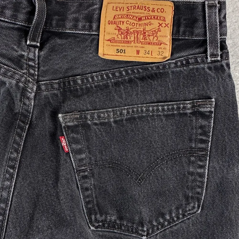 VTG Levis 501 Jeans Mens 34x32 (32x30) Sulphur Black 0660 Button Fly Made in USA